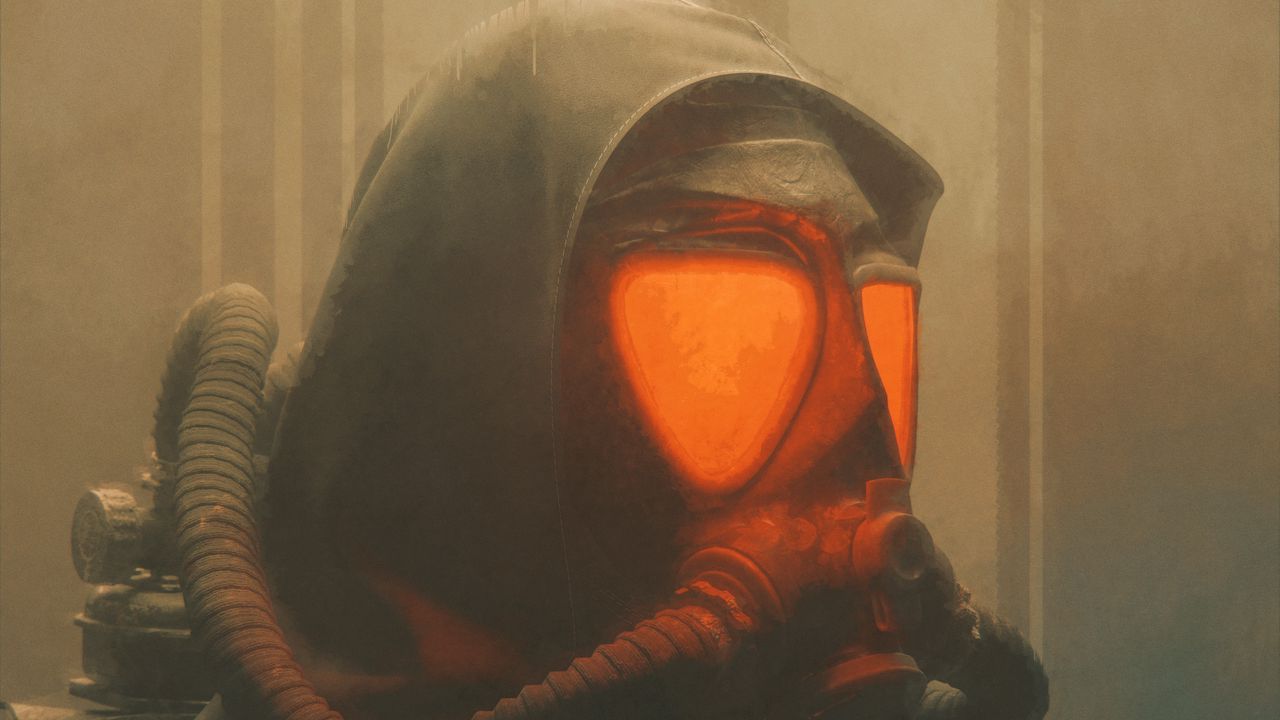 Wallpaper gas mask, glow, art