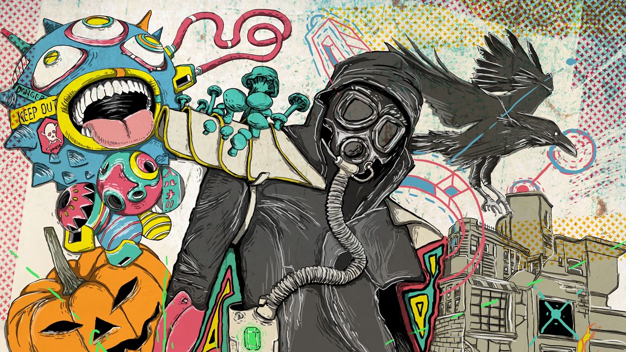 Wallpaper gas mask, man, art, crow, lotus, fish, dreams, fantasy
