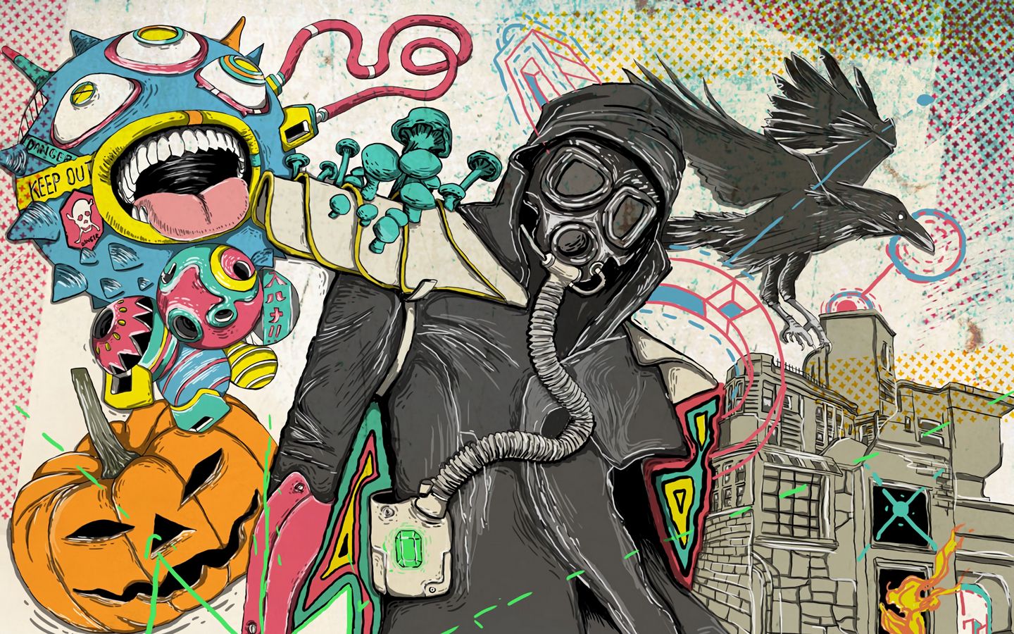 gas mask graffiti wallpaper