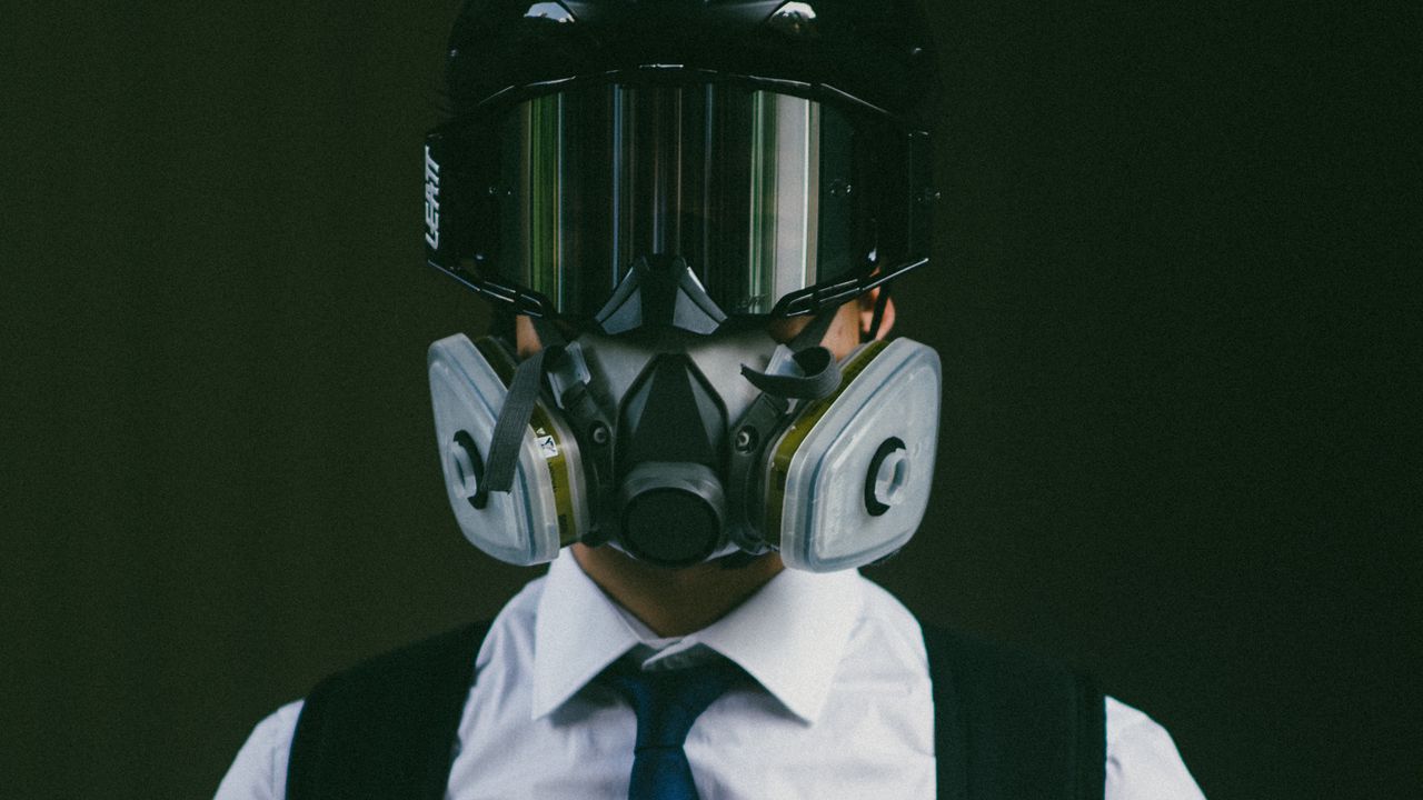Wallpaper gas mask, mask, man, helmet, respirator