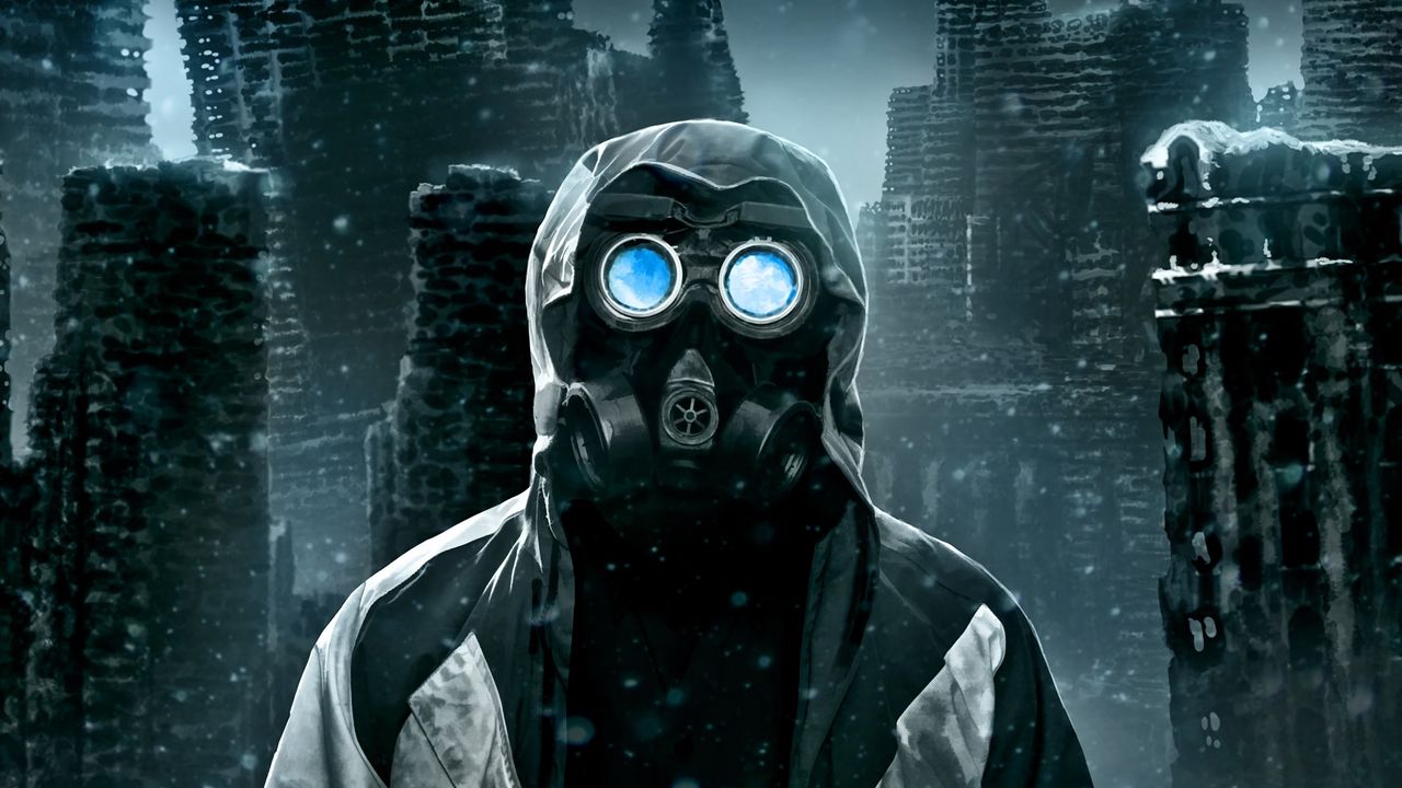 Wallpaper gas mask, mask, respirator, man, radiation