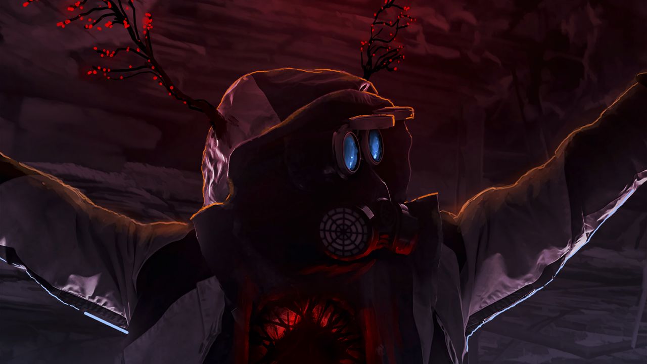 Wallpaper gas mask, respirator, mask, art, dark, red