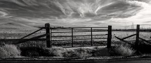 Preview wallpaper gate, bw, sky, fence