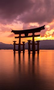 Preview wallpaper gate, china, sea, sunset, sky