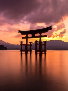 Preview wallpaper gate, china, sea, sunset, sky