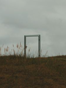 Preview wallpaper gate, fence, minimalism, sky, grass