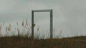 Preview wallpaper gate, fence, minimalism, sky, grass