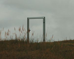 Preview wallpaper gate, fence, minimalism, sky, grass