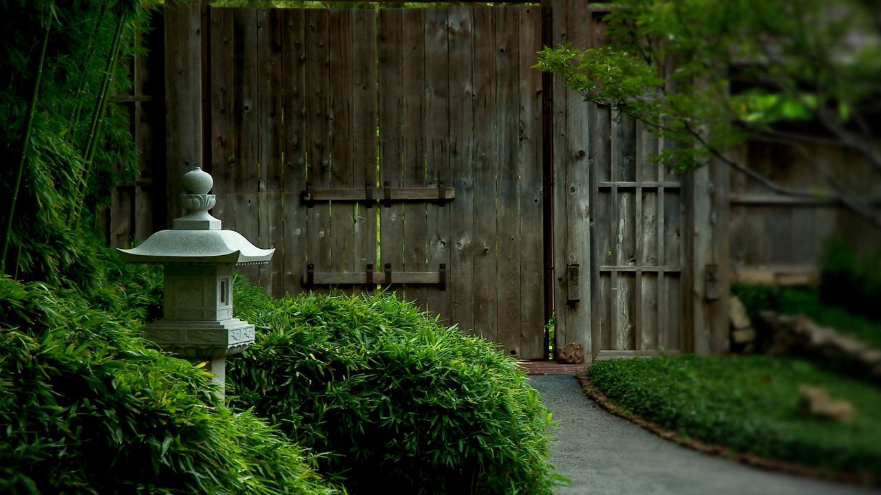 Wallpaper gate, garden, yard, lamp, china, style