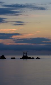 Preview wallpaper gate, rocks, sea, clouds