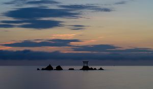 Preview wallpaper gate, rocks, sea, clouds