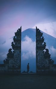 Preview wallpaper gate, silhouette, loneliness, fog, bali, indonesia