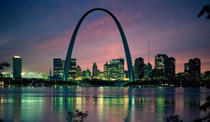 Preview wallpaper gateway arch, saint louis, usa, arch, bridge, building, evening