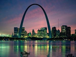 Preview wallpaper gateway arch, saint louis, usa, arch, bridge, building, evening