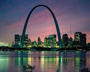 Preview wallpaper gateway arch, saint louis, usa, arch, bridge, building, evening