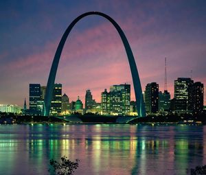 Preview wallpaper gateway arch, saint louis, usa, arch, bridge, building, evening