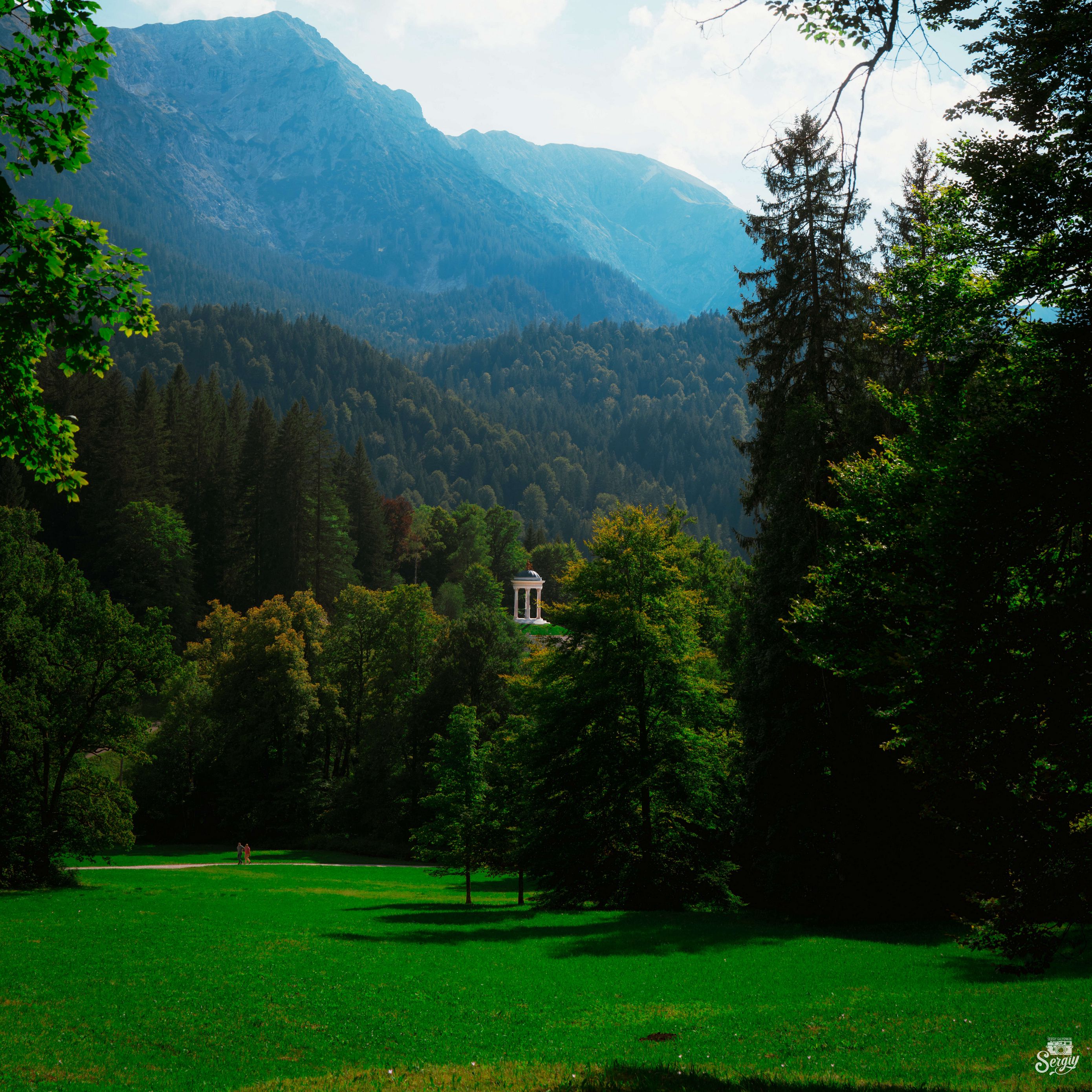 2780x2780 Wallpaper gazebo, trees, grass, sky, mountains, landscape, germany