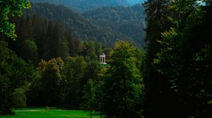 Preview wallpaper gazebo, trees, grass, sky, mountains, landscape, germany