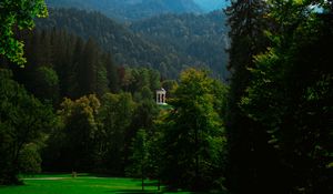 Preview wallpaper gazebo, trees, grass, sky, mountains, landscape, germany