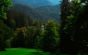 Preview wallpaper gazebo, trees, grass, sky, mountains, landscape, germany