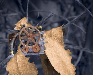 Preview wallpaper gears, mechanism, leaves, dry