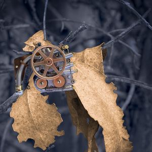 Preview wallpaper gears, mechanism, leaves, dry