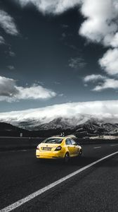 Preview wallpaper geely, car, rear view, yellow, road