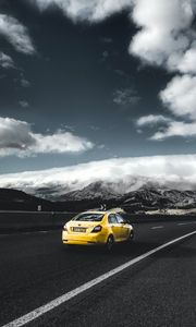 Preview wallpaper geely, car, rear view, yellow, road