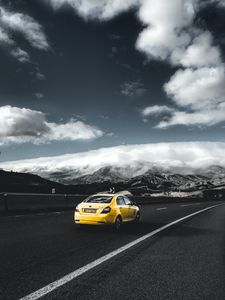 Preview wallpaper geely, car, rear view, yellow, road