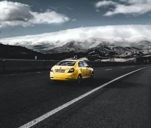 Preview wallpaper geely, car, rear view, yellow, road