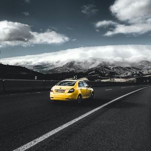 Preview wallpaper geely, car, rear view, yellow, road