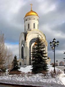 Preview wallpaper george temple, temple, city, moscow, russia, winter