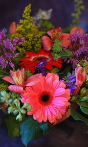 Preview wallpaper gerbera, alstroemeria, bouquet, flowers, herbs, design, beautifully