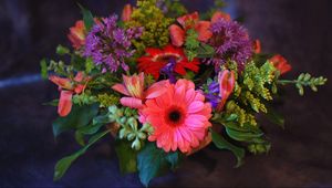 Preview wallpaper gerbera, alstroemeria, bouquet, flowers, herbs, design, beautifully