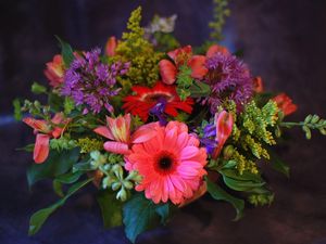 Preview wallpaper gerbera, alstroemeria, bouquet, flowers, herbs, design, beautifully
