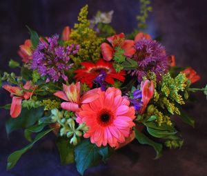 Preview wallpaper gerbera, alstroemeria, bouquet, flowers, herbs, design, beautifully