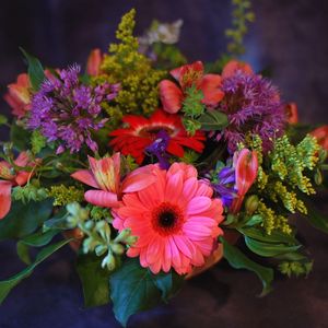 Preview wallpaper gerbera, alstroemeria, bouquet, flowers, herbs, design, beautifully