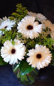 Preview wallpaper gerbera, flowers, bouquets, greens, vase