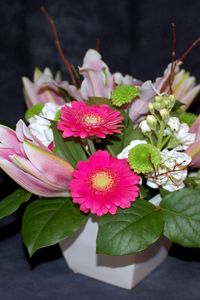 Preview wallpaper gerbera, flowers, buds, flower, vase, composition