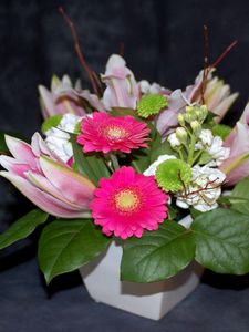 Preview wallpaper gerbera, flowers, buds, flower, vase, composition