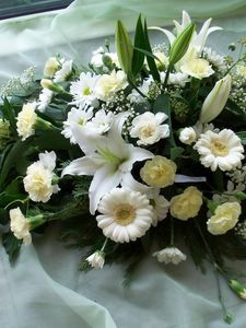 Preview wallpaper gerberas, carnations, lilies, gypsophila, composition, beautiful