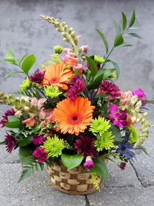Preview wallpaper gerberas, chrysanthemums, flowers, basket, combination, composition