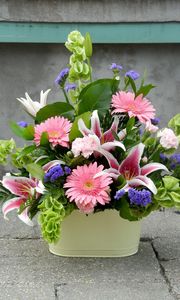 Preview wallpaper gerberas, lilies, carnations, composition, decor