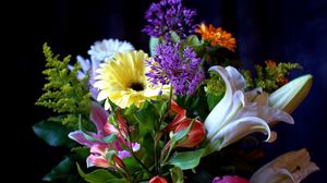 Preview wallpaper gerberas, lilies, flowers, bouquets, composition, greens