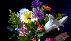 Preview wallpaper gerberas, lilies, flowers, bouquets, composition, greens