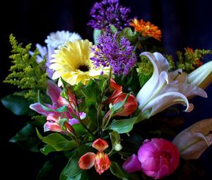 Preview wallpaper gerberas, lilies, flowers, bouquets, composition, greens