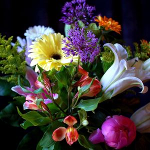 Preview wallpaper gerberas, lilies, flowers, bouquets, composition, greens