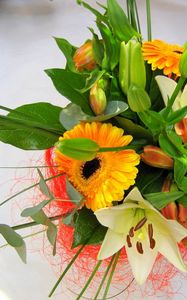 Preview wallpaper gerberas, lilies, flowers, bouquet, decoration