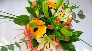 Preview wallpaper gerberas, lilies, flowers, bouquet, decoration