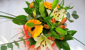 Preview wallpaper gerberas, lilies, flowers, bouquet, decoration